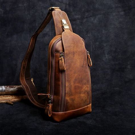 Handmade Leather Mens Cool Chest Bag Sling Bag Crossbody Bag Travel Ba ...