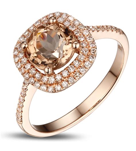 2 Carat Morganite and Diamond Halo Engagement Ring in Rose Gold ...