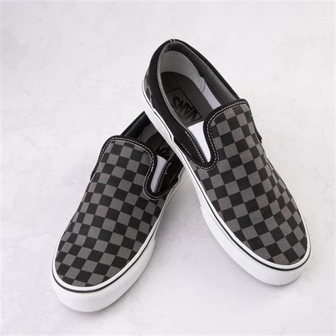 Vans Slip-On Checkerboard Skate Shoe - Gray / Black | Journeys