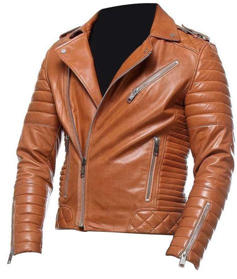 Mens Tan Classic Style Bikers Leather Jacket - USA Jacket