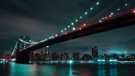 Download New York Manhattan Night Light Bridge Man Made Brooklyn Bridge ...