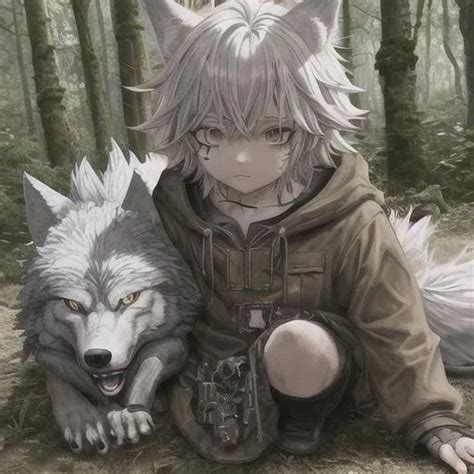 Anime child, Boy, wolf skin clothes, wild, woodland... | OpenArt