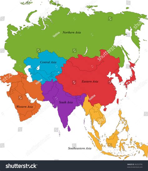 Colorful Asia Map Six Regions 库存矢量图（免版税）36253795 | Shutterstock