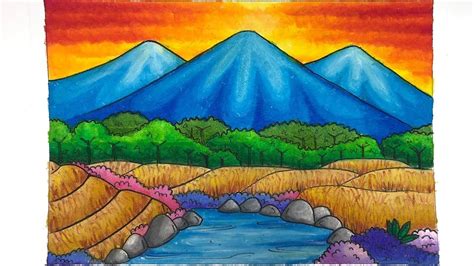 Mewarnai Gambar Gunung Dengan Crayon - gambarkakak