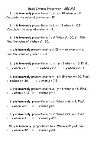 Inverse Proportion - y=k/x only | Teaching Resources