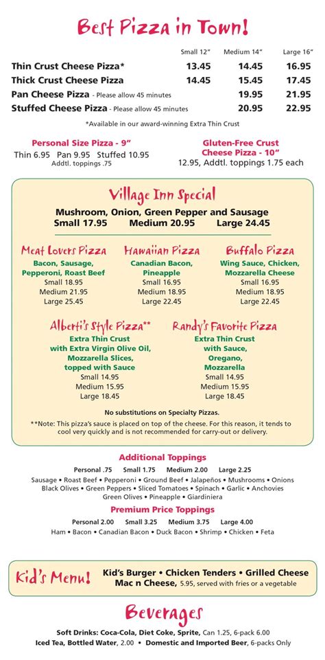 Village Inn Menu | Village Inn Pizzeria