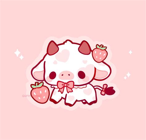 Strawberry Cow Matte Vinyl Sticker Stickers Cute Kawaii Decal Cut ...