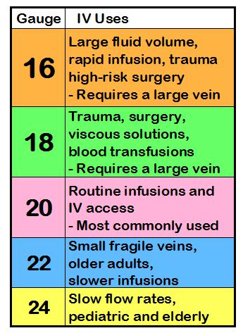 Iv Catheter Size Chart