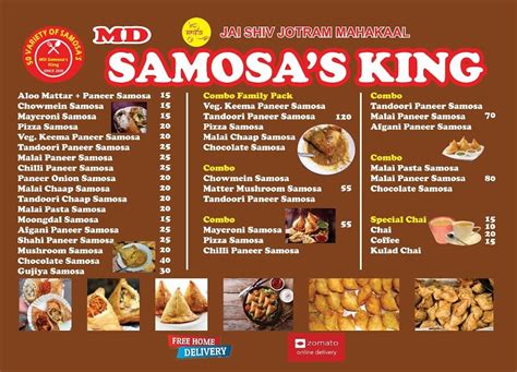 Menu at M D Samosa's King, Greater Noida