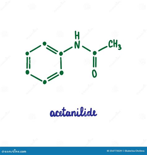 Acetanilide Hand Drawn Vector Formula Chemical Structure Lettering Blue ...