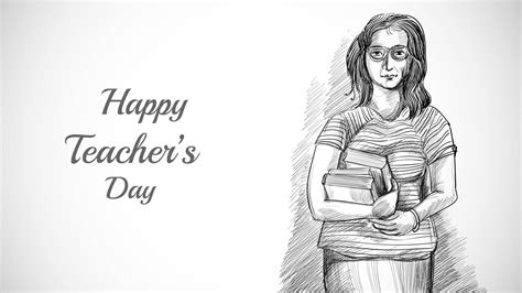 Hand Drawn Art Sketch Pretty Teacher with Teachers Day 1254549 Vector ...