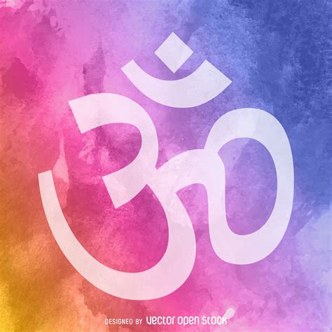 Design featuring the Om or Aum sign in white over a watercolor ...