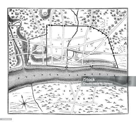 Old Map Of The City Of London Vintage Engraved Illustration Stock ...