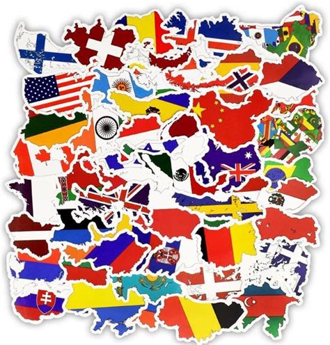 50 Nationale Vlaggen Stickers – Celvar – Watervast & UV Bestendig – 50 ...