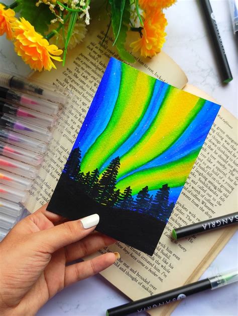 Northern lights | Brush pen art, Hand painting art, Art markers drawing