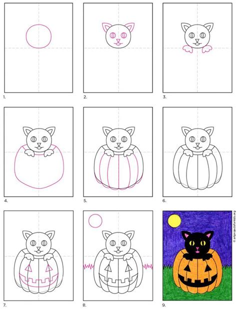 How to Draw a Halloween Cat Tutorial Video and Halloween Cat Coloring ...