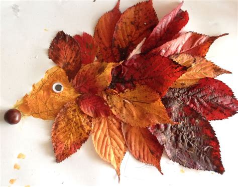 Autumn art - hedgehog using leaves and conkers | Autumn crafts ...