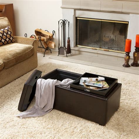 Devonshire Brown Leather Tray Ottoman - Contemporary - Living Room ...