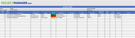 Free Action Items Template for Excel - ProjectManager.com