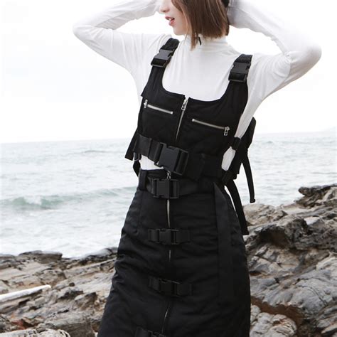 Women SET Multi-pocket Tactical Vest with Strap Buckle Decoration High ...