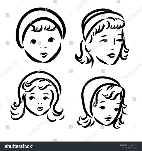 1,194 Cartoon Cute Girl Face Outlined Vector Illustration Small Girl ...