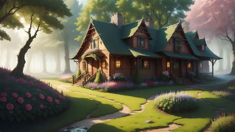 Premium AI Image | The house in the forest anime art style