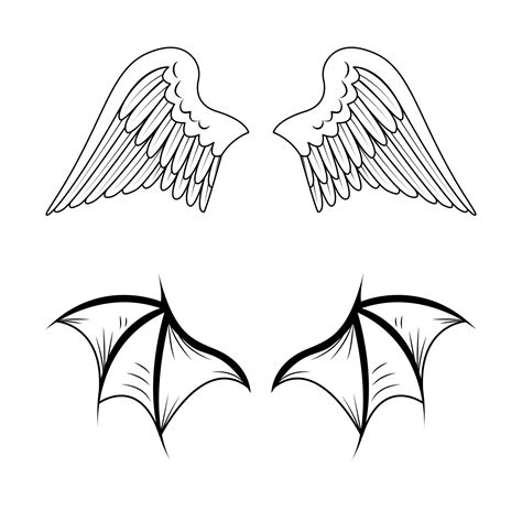 Angel and demon wings sketch vector. Wing, feathers of a bird, swan ...