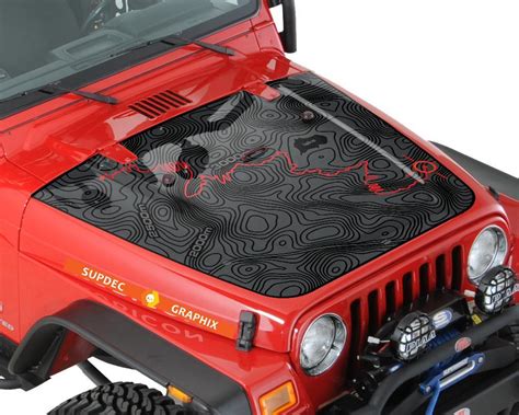 Jeep Wrangler TJ Blackout Topographic Map Adventure trip Vinyl Hood Decal