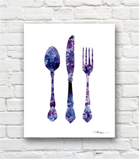 Knife Fork Spoon Art Print Abstract Watercolor Painting | Etsy