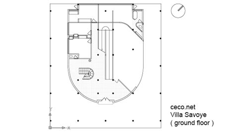 Autocad drawing Villa Savoye - Le corbusier - ground floor plan dwg