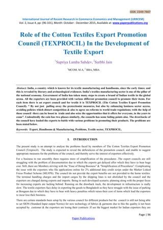 Role of the Cotton Textiles Export Promotion Council (TEXPROCIL) In the ...