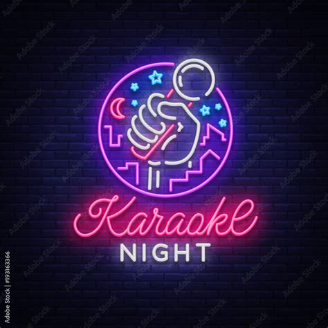 Karaoke night vector. Neon sign, luminous logo, symbol, light banner ...