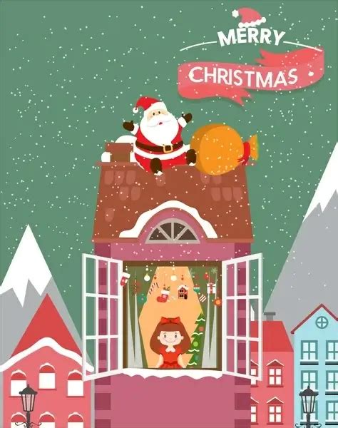 Christmas card cover with santa claus delivering gifts Vectors graphic ...