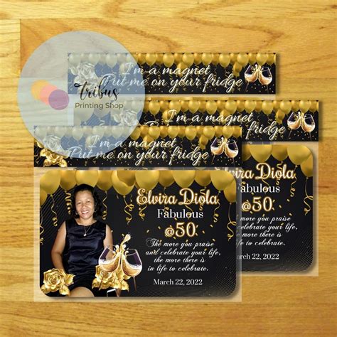 Black and Gold Theme Adult Birthday Ref Magnet Souvenir (Glittery ...