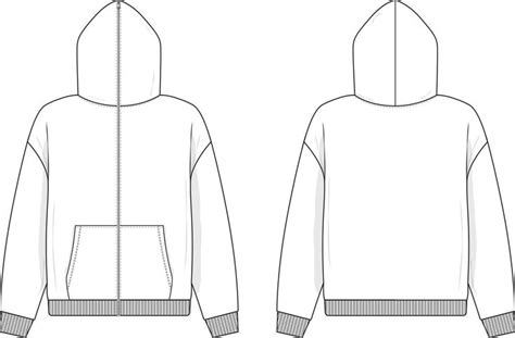 Full zip hoodie sweatshirt flat technical drawing illustration mock-up ...