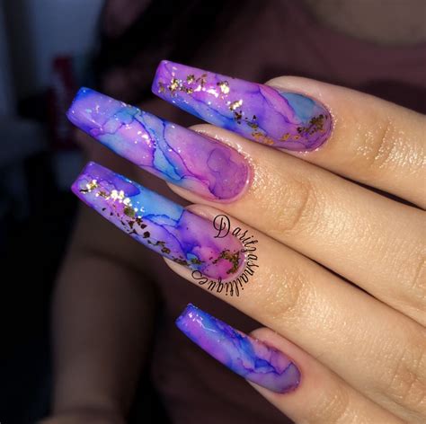 Marble Nails | Purple acrylic nails, Gold acrylic nails, Pink blue nails