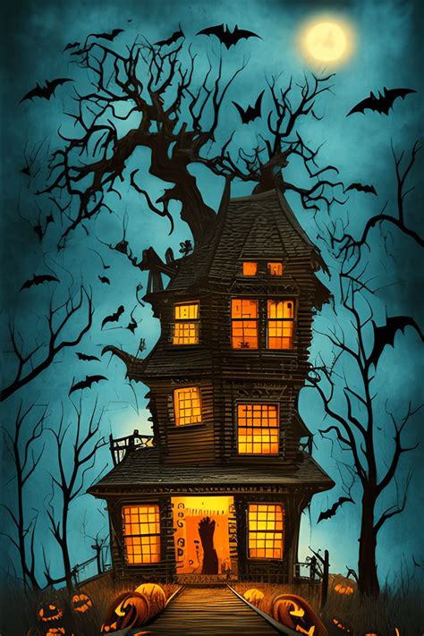 Vintage Paper Vintage Style Print Large Scary Halloween Scene ...