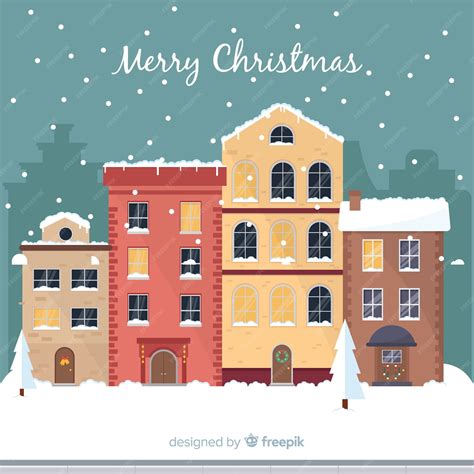 Free Vector | Beautiful flat christmas town background