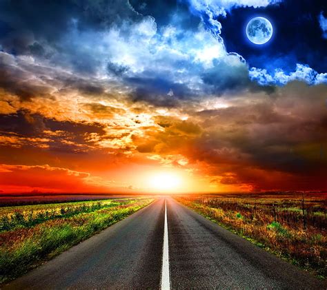 Sunset Road, background, colors sky moon, HD wallpaper | Peakpx