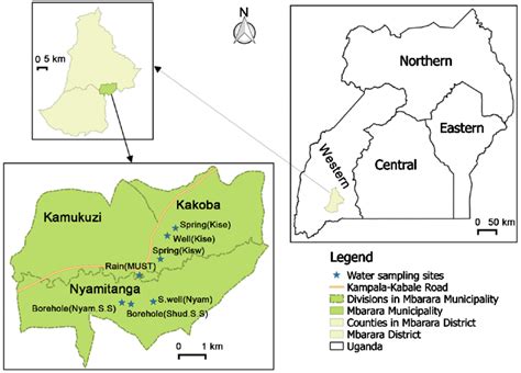 Map of Mbarara municipality showing the location of drinking water ...