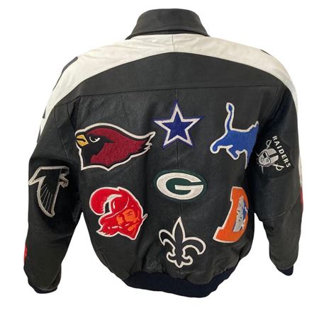 Vintage USA Flag NFL Team Patches Leather Jacket | GLJ