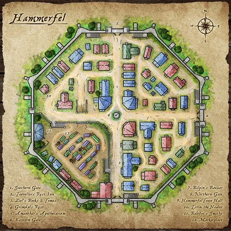 [Art] Hammerfel - The town map : DnD | Fantasy world map, Town map ...