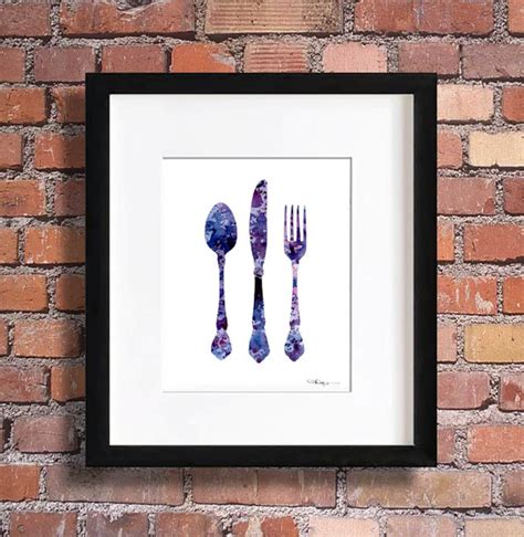 Knife Fork Spoon Art Print Abstract Watercolor Painting | Etsy