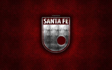 Santa Fe, Colombian football club, red metal texture, metal logo ...