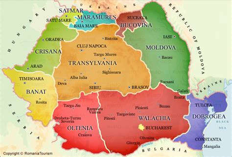 Romania - Historical Regions Map - Travel and Tourism Information