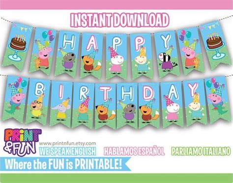 Bunting, Banner, Peppa Pig Party Printables, Descarga Inmediata | Peppa ...