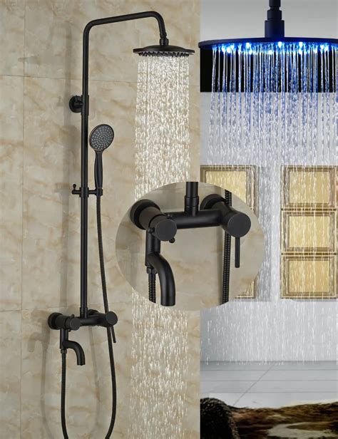 LED Oil Rubbed Bronze Round Rain Shower Head Brass Shower Faucet Swivel ...