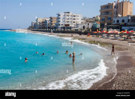 The beach of Rhodes city, in Rhodes island, Greece Stock Photo - Alamy