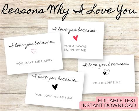 Reasons Why I Love You Cards Printable Love Notes - Etsy