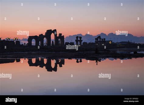 Azerbaijan, Absheron Peninsula, Buildings reflecting in Old Fields ...